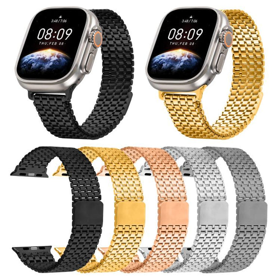 For Apple Watch 46mm / 49mm / 45mm / 44mm Nine-Bead Magnetic Loop Steel Watch Band(Black)