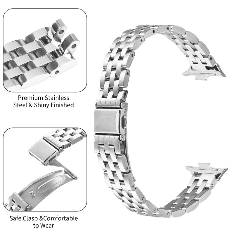 For Xiaomi Mi Band 8 Pro Five Beads Slingshot Buckle Steel Watch Band(Silver)