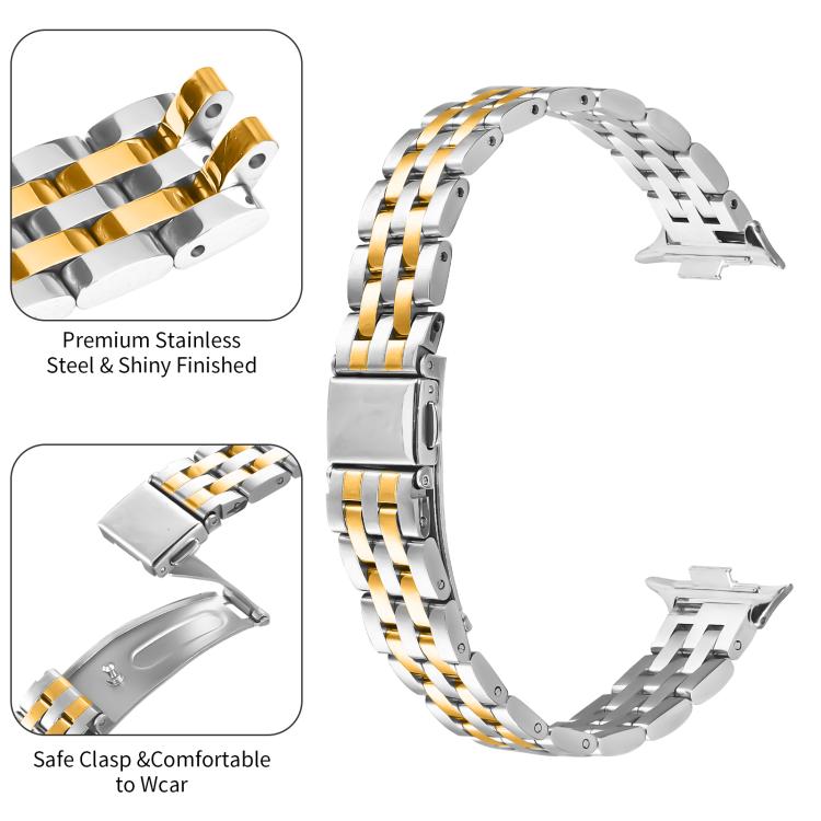 For Xiaomi Mi Band 8 Pro Five Beads Slingshot Buckle Steel Watch Band(Silver Gold)