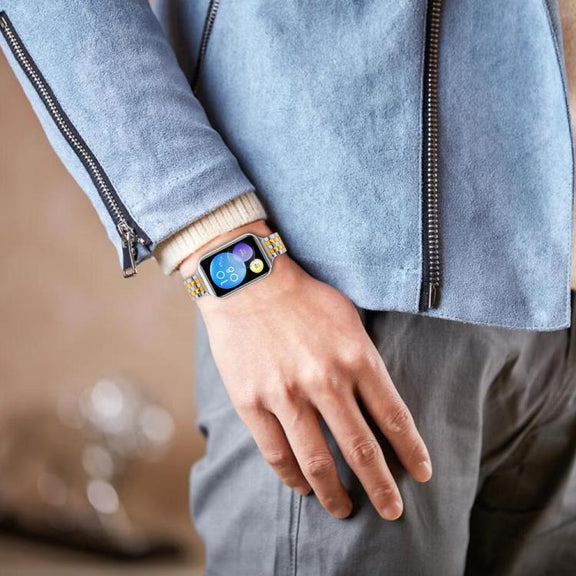 For Xiaomi Mi Band 8 Pro Five Beads Slingshot Buckle Steel Watch Band(Silver Gold)
