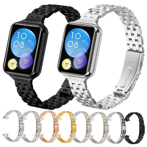 For Xiaomi Mi Band 8 Pro Five Beads Slingshot Buckle Steel Watch Band(Silver Gold)
