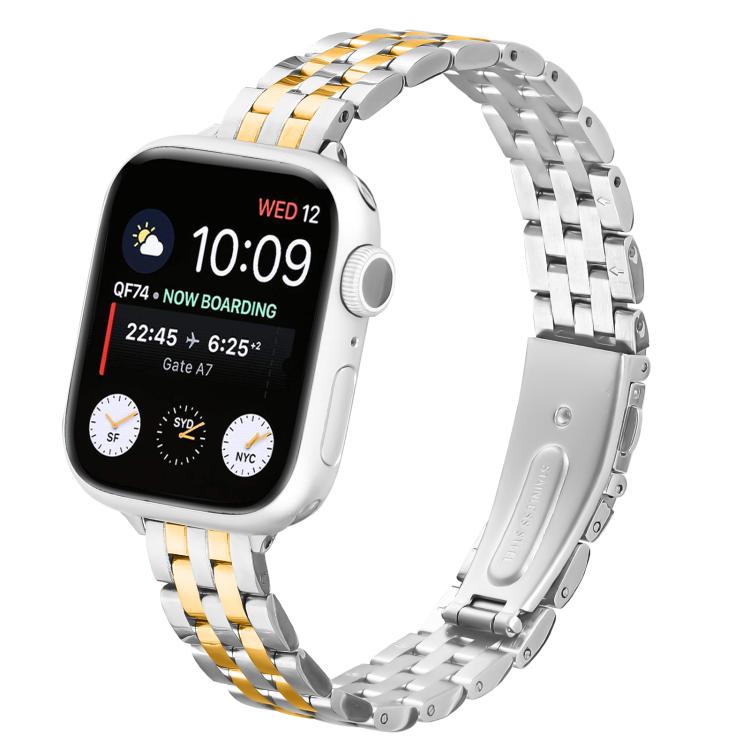 For Apple Watch 46mm / 49mm / 45mm / 44mm Small Waist Slingshot Buckle Steel Watch Band(Between Gold) - free shipping - PMC TechLife - Order now!