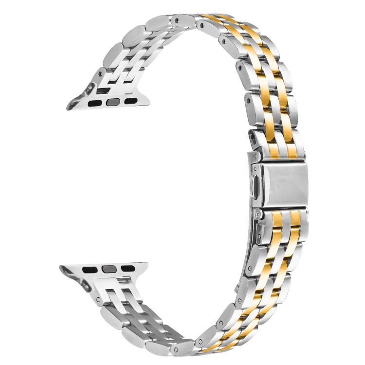For Apple Watch 46mm / 49mm / 45mm / 44mm Small Waist Slingshot Buckle Steel Watch Band(Between Gold) - free shipping - PMC TechLife - Order now!