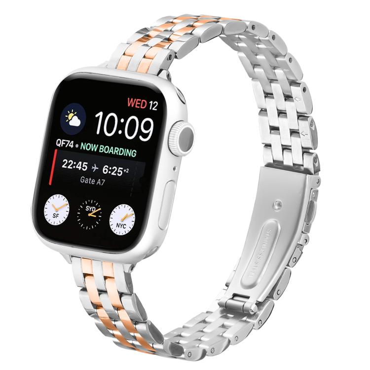 For Apple Watch 46mm / 49mm / 45mm / 44mm Small Waist Slingshot Buckle Steel Watch Band(Between Rose Gold) - free shipping - PMC TechLife - Order now!