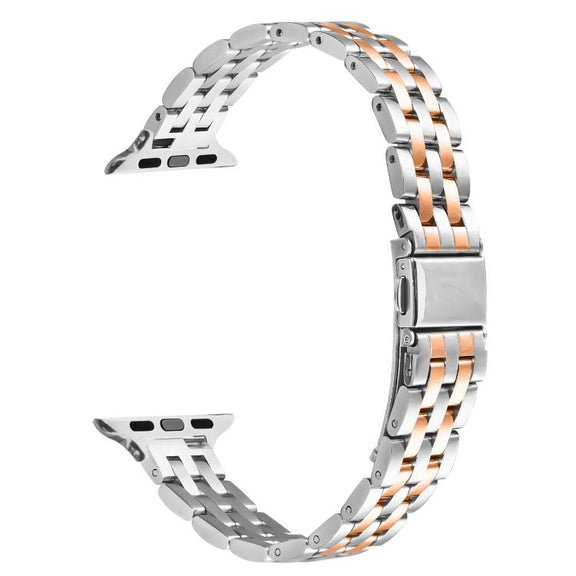 For Apple Watch 42mm / 41mm / 40mm / 38mm Small Waist Slingshot Buckle Steel Watch Band(Between Rose Gold)