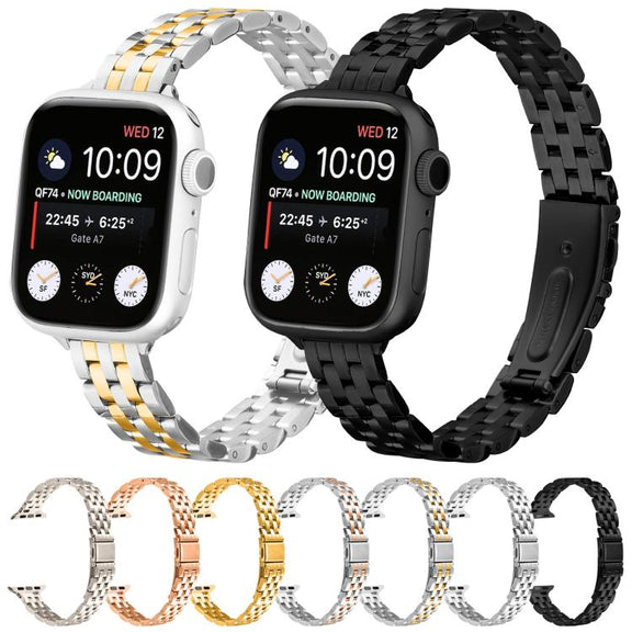 For Apple Watch 46mm / 49mm / 45mm / 44mm Small Waist Slingshot Buckle Steel Watch Band(Black)