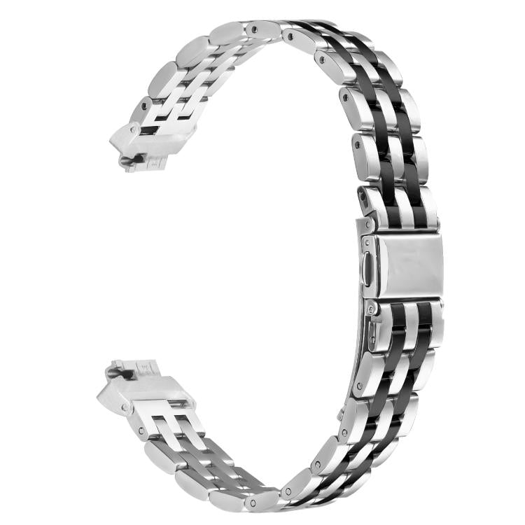 For Fitbit Inspire 1 / Inspire 2 Five Beads Slingshot Buckle Steel Watch Band(Silver Black)