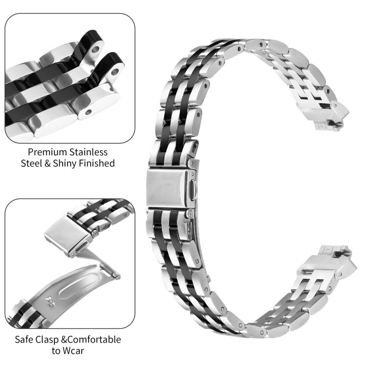 For Fitbit Inspire 1 / Inspire 2 Five Beads Slingshot Buckle Steel Watch Band(Silver Black)