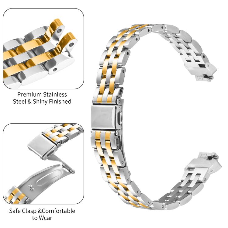 For Fitbit Inspire 1 / Inspire 2 Five Beads Slingshot Buckle Steel Watch Band(Silver Gold)