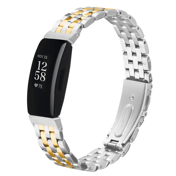 For Fitbit Inspire 1 / Inspire 2 Five Beads Slingshot Buckle Steel Watch Band(Silver Gold)