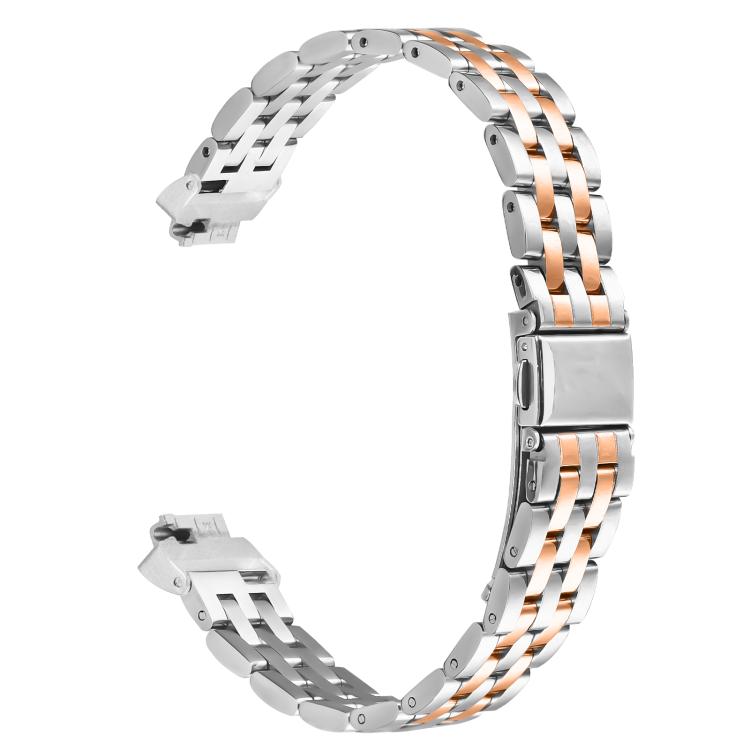 For Fitbit Inspire 1 / Inspire 2 Five Beads Slingshot Buckle Steel Watch Band(Silver Rose Gold)