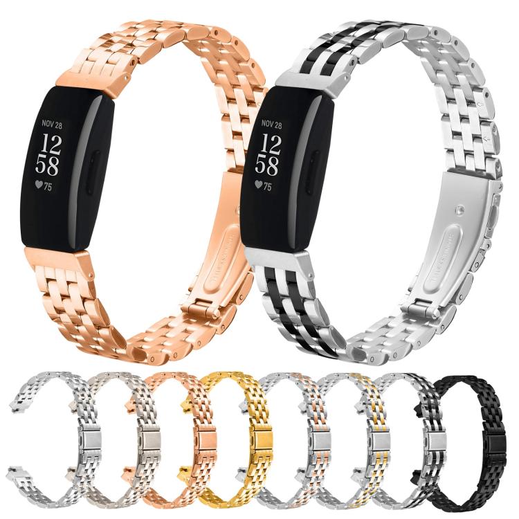 For Fitbit Inspire 1 / Inspire 2 Five Beads Slingshot Buckle Steel Watch Band(Silver Gold)