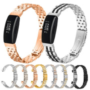 For Fitbit Inspire 1 / Inspire 2 Five Beads Slingshot Buckle Steel Watch Band(Silver Rose Gold)