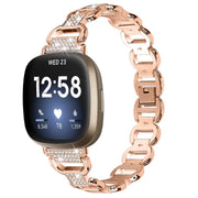 For Fitbit Versa 3 Oval Diamond Stainless Steel Watch Band(Rose Gold)