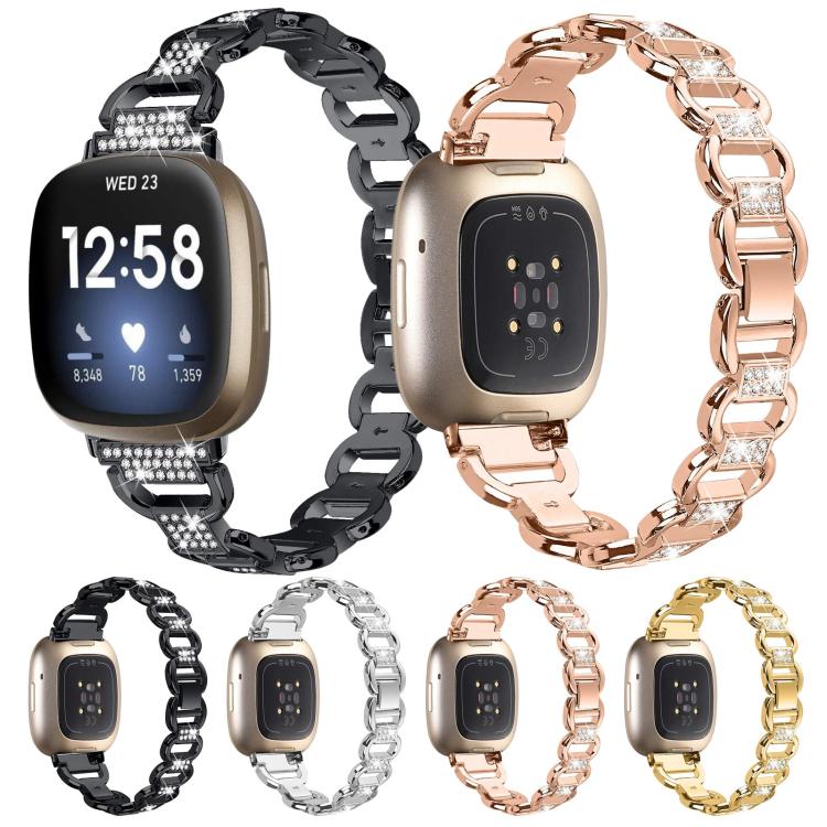 For Fitbit Versa 3 Oval Diamond Stainless Steel Watch Band(Gold)