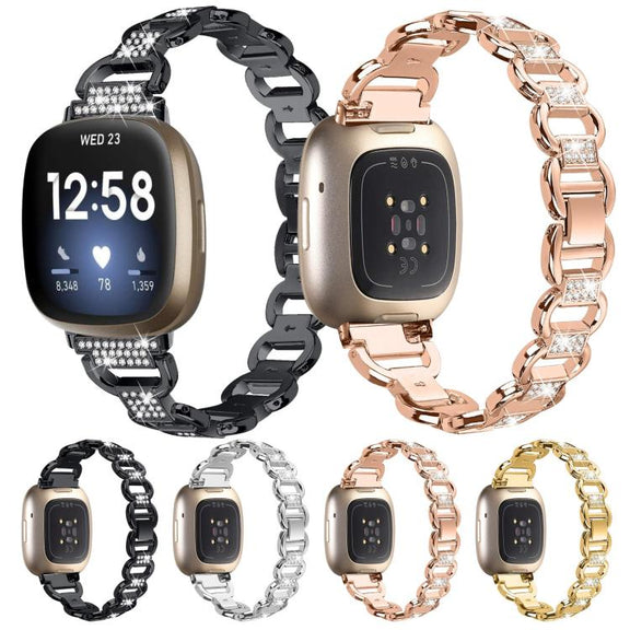 For Fitbit Versa 3 Oval Diamond Stainless Steel Watch Band(Silver)