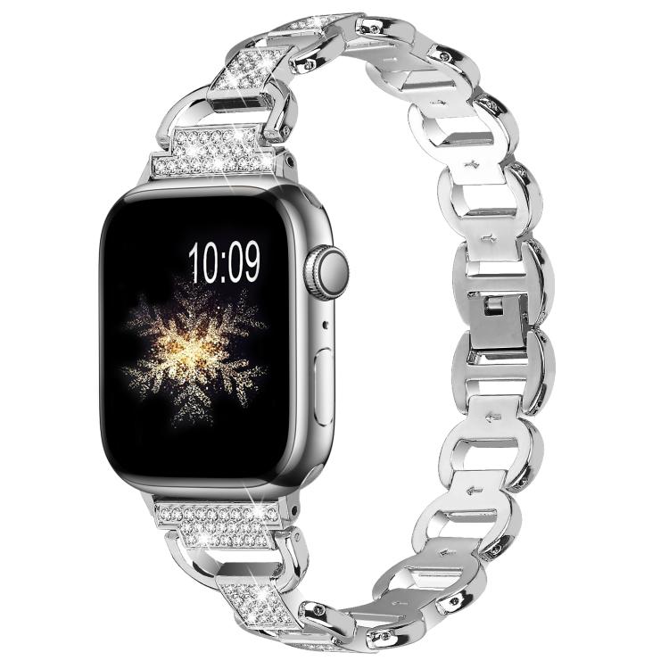 For Apple Watch 42mm / 41mm / 40mm / 38mm Oval Diamonds Steel Watch Band(Silver) - free shipping - PMC TechLife - Order now!