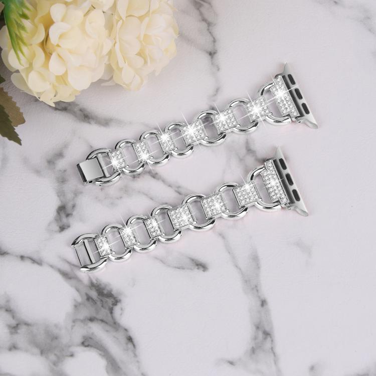 For Apple Watch 42mm / 41mm / 40mm / 38mm Oval Diamonds Steel Watch Band(Silver) - free shipping - PMC TechLife - Order now!
