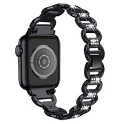 For Apple Watch 46mm / 49mm / 45mm / 44mm Oval Diamonds Steel Watch Band(Black)