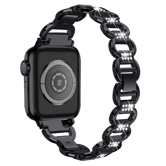 For Apple Watch 46mm / 49mm / 45mm / 44mm Oval Diamonds Steel Watch Band(Black)