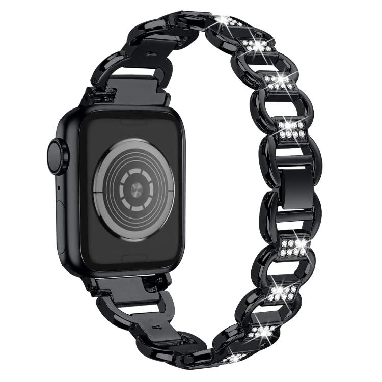 For Apple Watch 46mm / 49mm / 45mm / 44mm Oval Diamonds Steel Watch Band(Black)