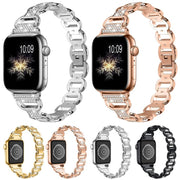 For Apple Watch 46mm / 49mm / 45mm / 44mm Oval Diamonds Steel Watch Band(Black)
