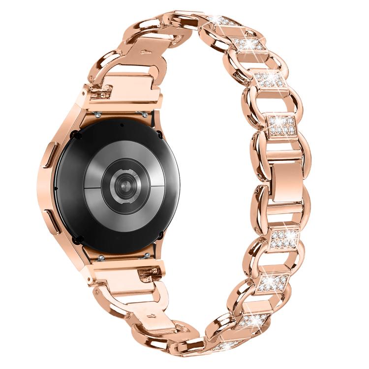 For Samsung Galaxy Watch 7 40mm / 44mm Metal Head Oval Diamond Stainless Steel Watch Band(Rose Gold)