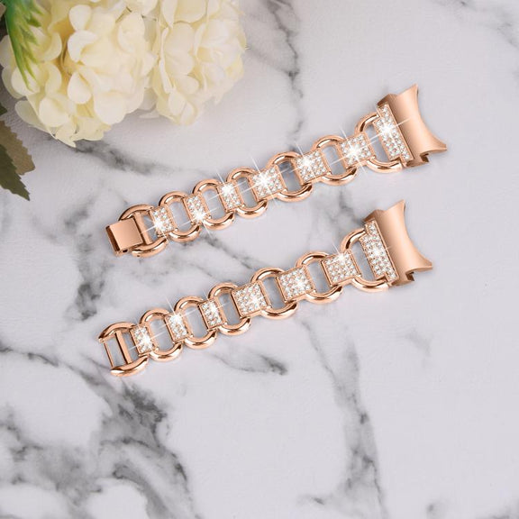 For Samsung Galaxy Watch 7 40mm / 44mm Metal Head Oval Diamond Stainless Steel Watch Band(Rose Gold)