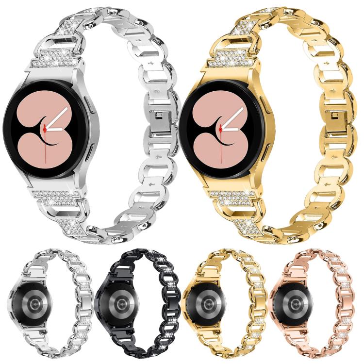 For Samsung Galaxy Watch 7 40mm / 44mm Metal Head Oval Diamond Stainless Steel Watch Band(Rose Gold)