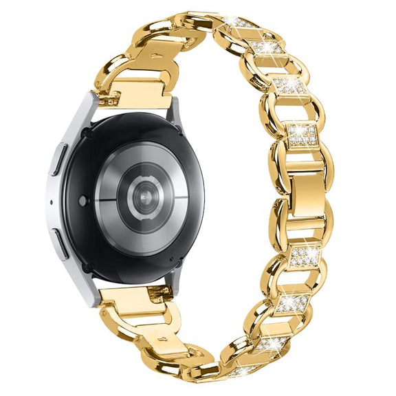 20mm Oval Diamond Stainless Steel Watch Band(Gold)