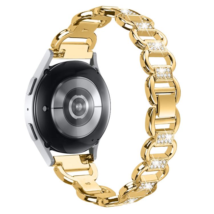 20mm Oval Diamond Stainless Steel Watch Band(Gold)