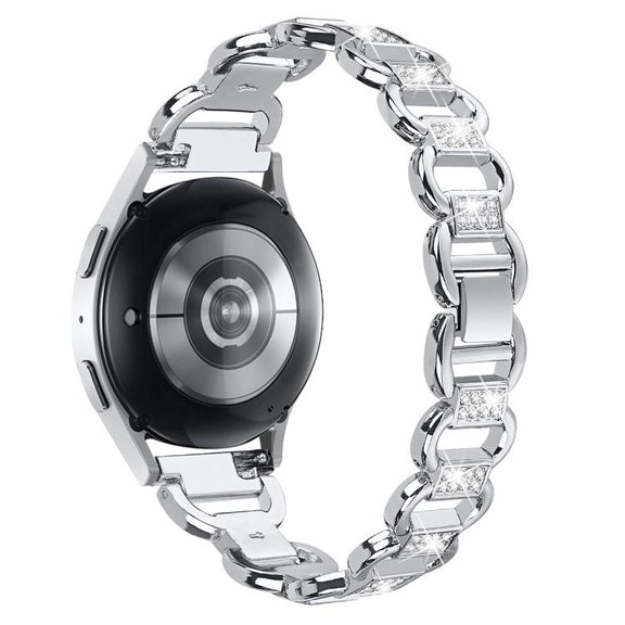20mm Oval Diamond Stainless Steel Watch Band(Silver)