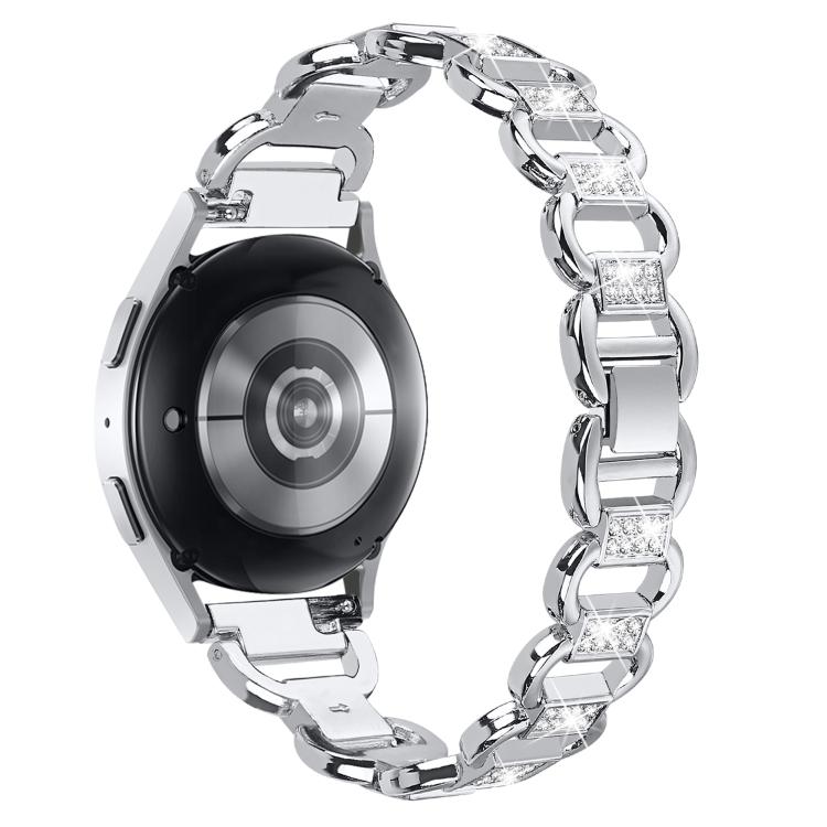 20mm Oval Diamond Stainless Steel Watch Band(Silver)