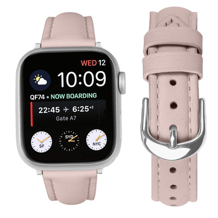 For Apple Watch 42mm / 41mm / 40mm / 38mm Small Waist PU Leather Watch Band(Sandpaper pink)