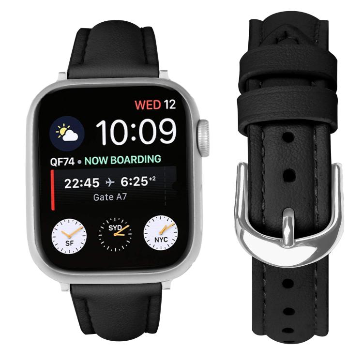 For Apple Watch 42mm / 41mm / 40mm / 38mm Small Waist PU Leather Watch Band(Black)