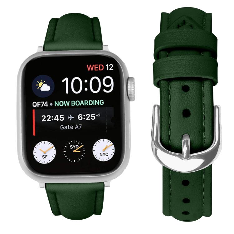 For Apple Watch 42mm / 41mm / 40mm / 38mm Small Waist PU Leather Watch Band(Pine Green)