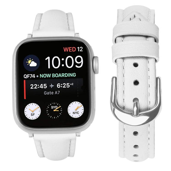 For Apple Watch 46mm / 49mm / 45mm / 44mm Small Waist PU Leather Watch Band(White)