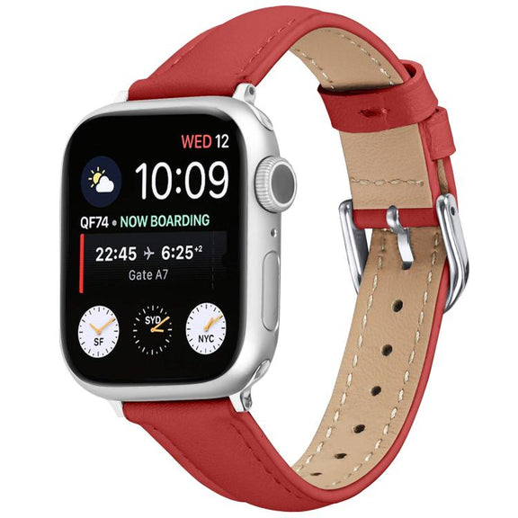 For Apple Watch 46mm / 49mm / 45mm / 44mm Small Waist PU Leather Watch Band(Red)