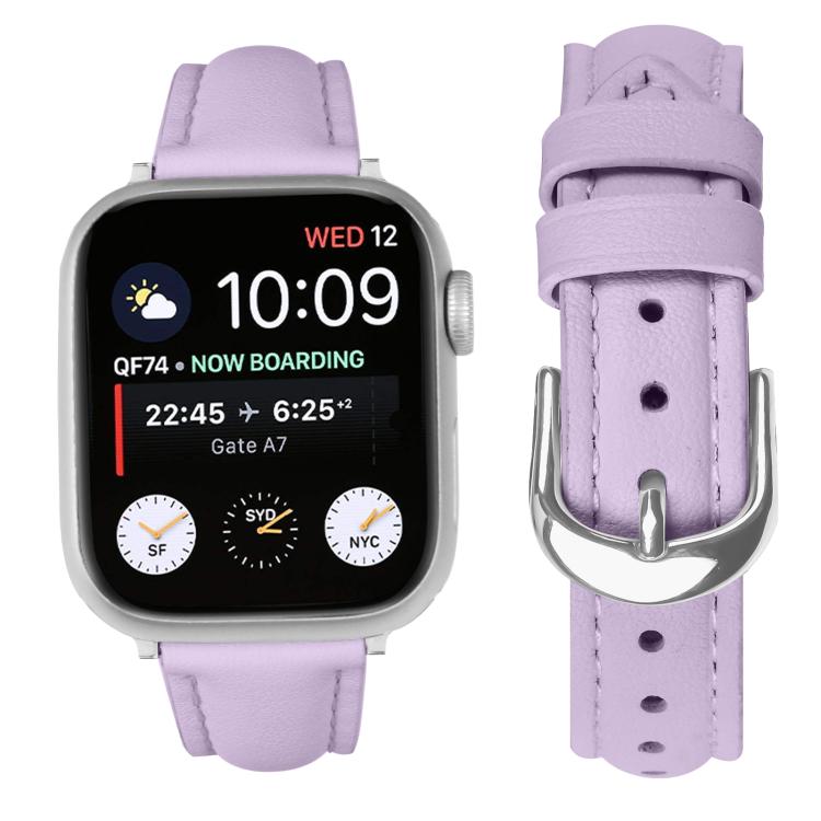 For Apple Watch 46mm / 49mm / 45mm / 44mm Small Waist PU Leather Watch Band(Light Purple)