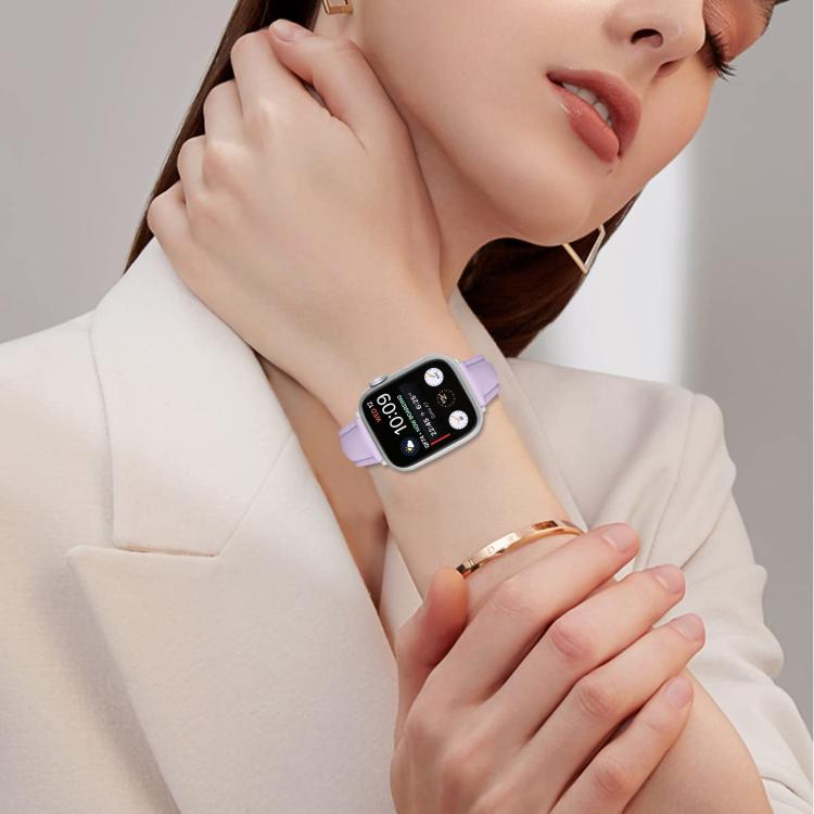 For Apple Watch 46mm / 49mm / 45mm / 44mm Small Waist PU Leather Watch Band(Light Purple)