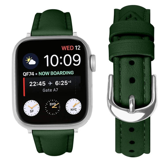 For Apple Watch 46mm / 49mm / 45mm / 44mm Small Waist PU Leather Watch Band(Pine Green)