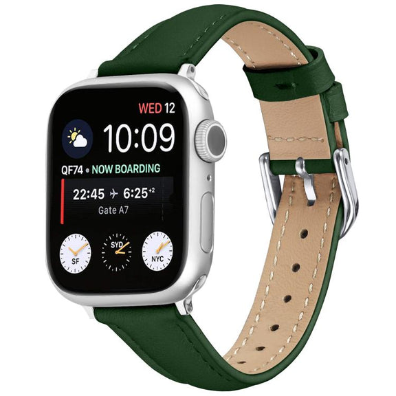 For Apple Watch 46mm / 49mm / 45mm / 44mm Small Waist PU Leather Watch Band(Pine Green)
