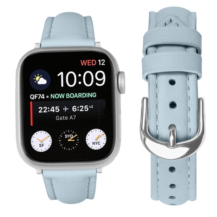 For Apple Watch 46mm / 49mm / 45mm / 44mm Small Waist PU Leather Watch Band(Sky Blue)