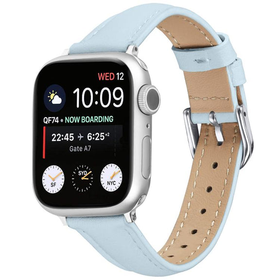 For Apple Watch 46mm / 49mm / 45mm / 44mm Small Waist PU Leather Watch Band(Sky Blue)