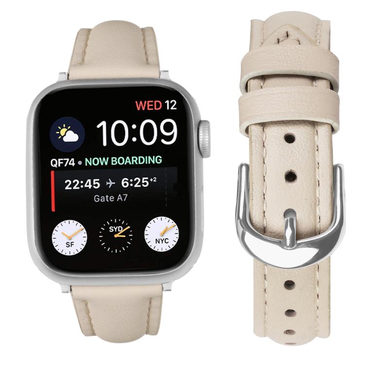 For Apple Watch 46mm / 49mm / 45mm / 44mm Small Waist PU Leather Watch Band(Almond)