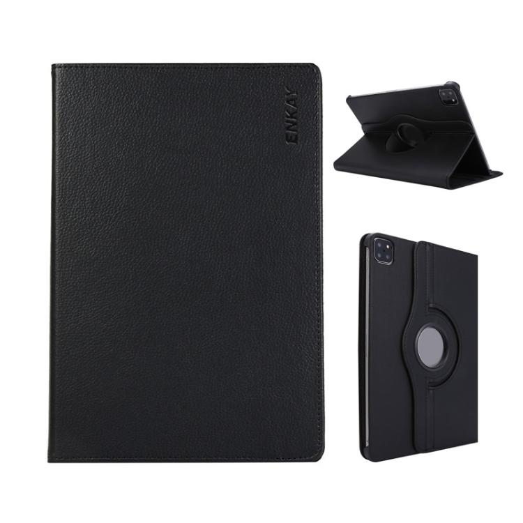 For iPad Pro 12.9 / Air 13 2025 / 2024 ENKAY 360 Degree Rotation Litchi Leather Smart Tablet Case(Black) - free shipping - PMC Jewellery - Order now!