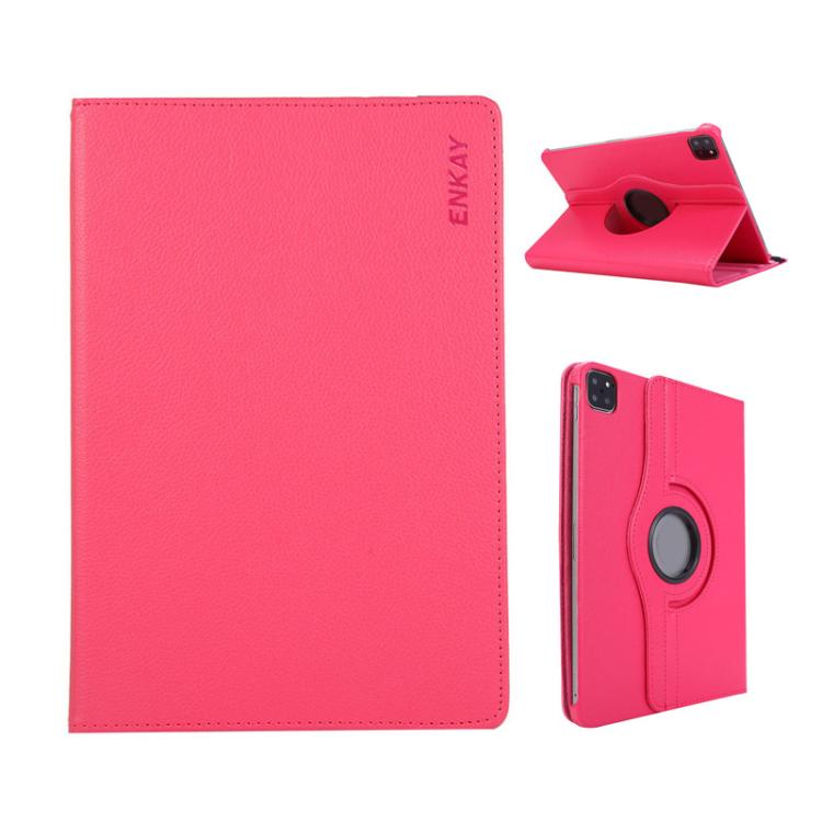 For iPad Pro 12.9 / Air 13 2025 / 2024 ENKAY 360 Degree Rotation Litchi Leather Smart Tablet Case(Rose Red) - free shipping - PMc TechLife - Order now!