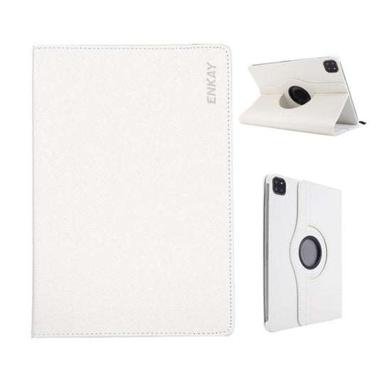 For iPad Pro 12.9 / Air 13 2025 / 2024 ENKAY 360 Degree Rotation Litchi Leather Smart Tablet Case(White) - free shipping - PMC Jewellery - Order now!