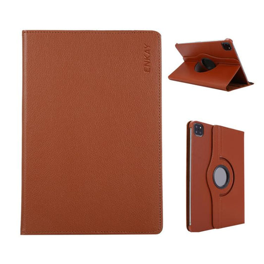 For iPad Pro 12.9 / Air 13 2025 / 2024 ENKAY 360 Degree Rotation Litchi Leather Smart Tablet Case(Brown) - free shipping - PMC Jewellery - Order now!