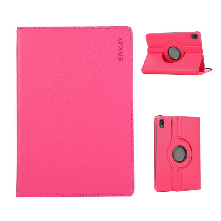 For iPad mini 2024 / mini 6 ENKAY 360 Degree Rotation Litchi Leather Smart Tablet Case(Rose Red) - free shipping - PMC Jewellery - Order now!